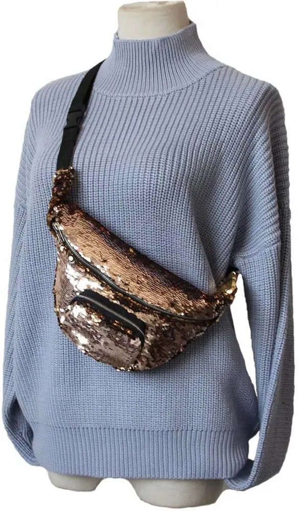 Mermaid Sequin Waist Pack Sport Outdoor Travel Riding Biking Bags Fashion Personality Cross Body Bag Shoulder Bag (Dblue), Gold