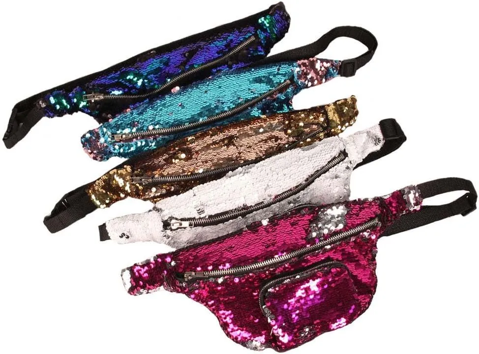 Mermaid Sequin Waist Pack Sport Outdoor Travel Riding Biking Bags Fashion Personality Cross Body Bag Shoulder Bag (Dblue)