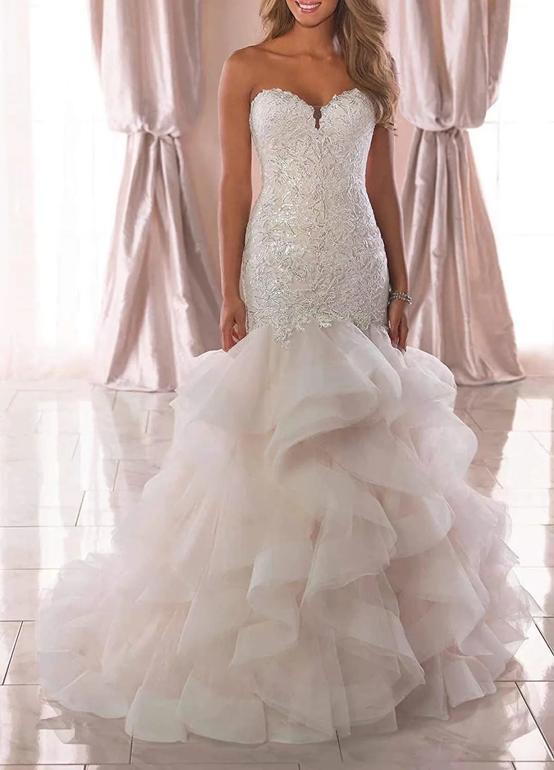 Mermaid Wedding Dresses for Bride 2024 Lace Bridal Gowns Beach Bridal Dress for Wedding Gowns, Style1-ivory