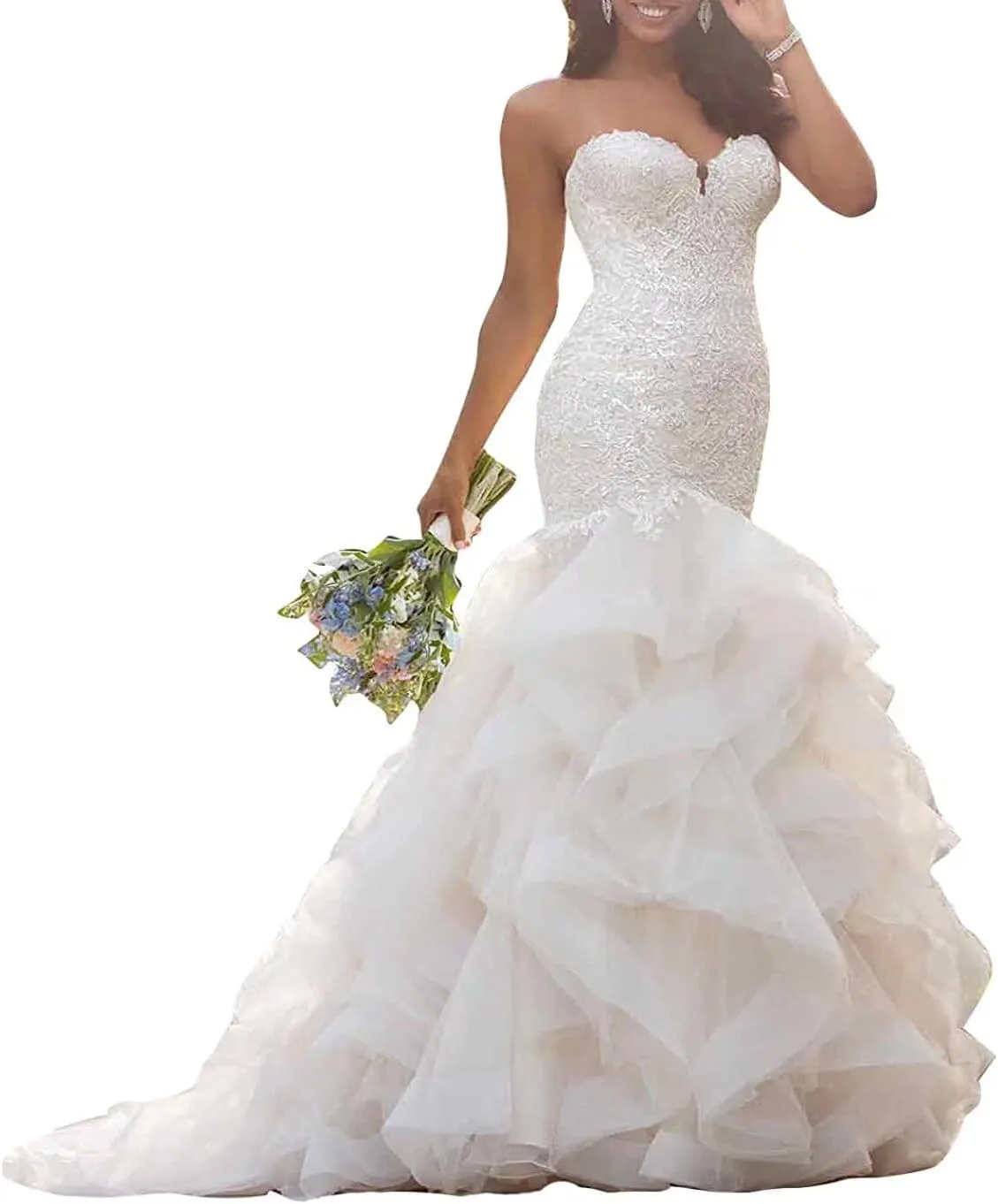 Mermaid Wedding Dresses for Bride 2024 Lace Bridal Gowns Beach Bridal Dress for Wedding Gowns, Style1-ivory