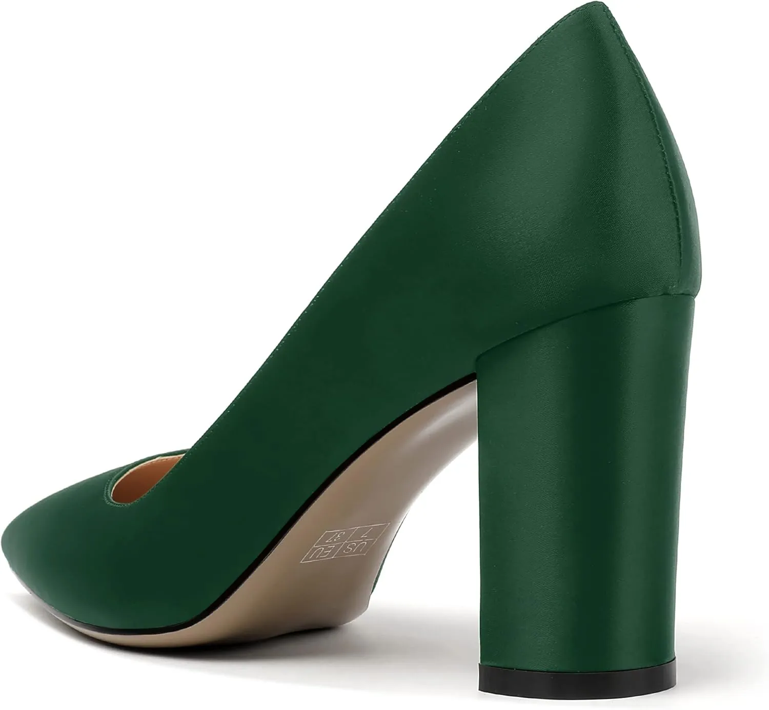 MERRORI Women's Dress Satin Pointed Toe Slip On Elegant Evening Chunky High Heel Pumps Shoes 3.3 Inch