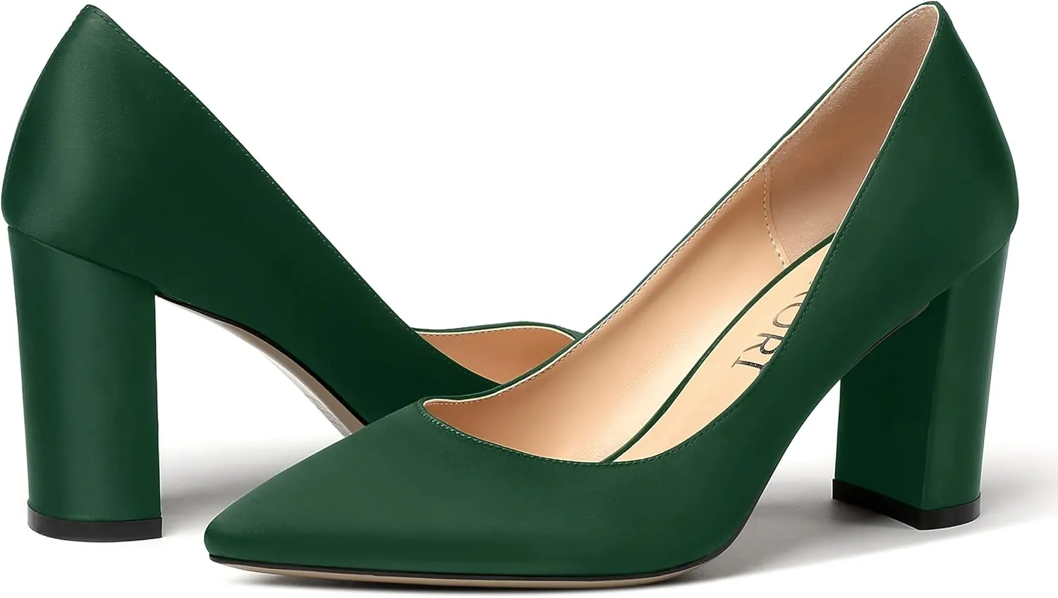 MERRORI Women's Dress Satin Pointed Toe Slip On Elegant Evening Chunky High Heel Pumps Shoes 3.3 Inch