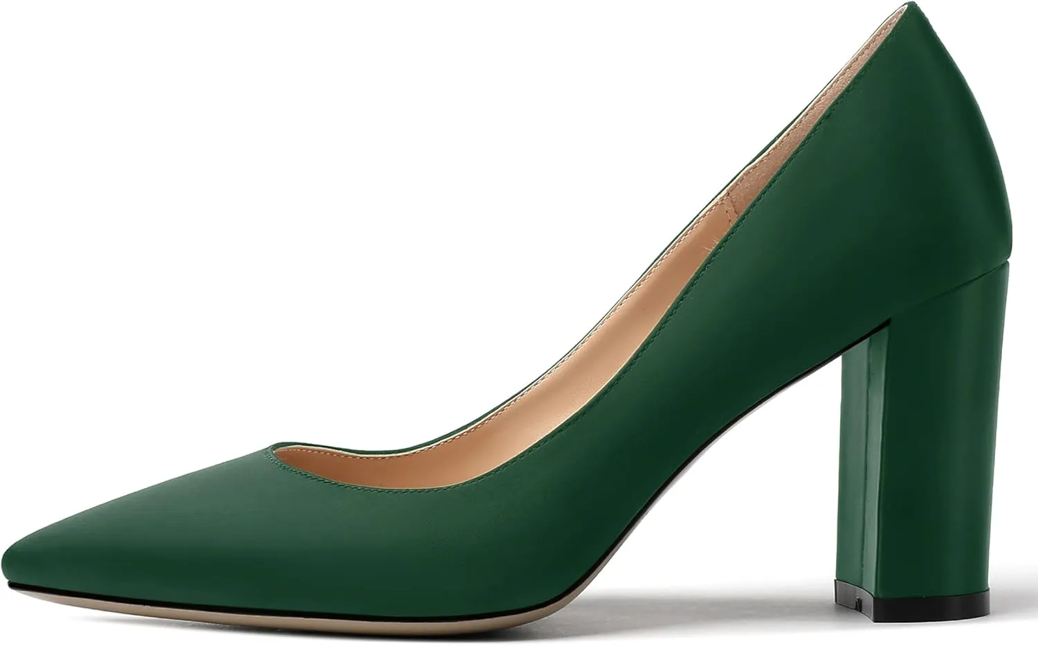 MERRORI Women's Dress Satin Pointed Toe Slip On Elegant Evening Chunky High Heel Pumps Shoes 3.3 Inch