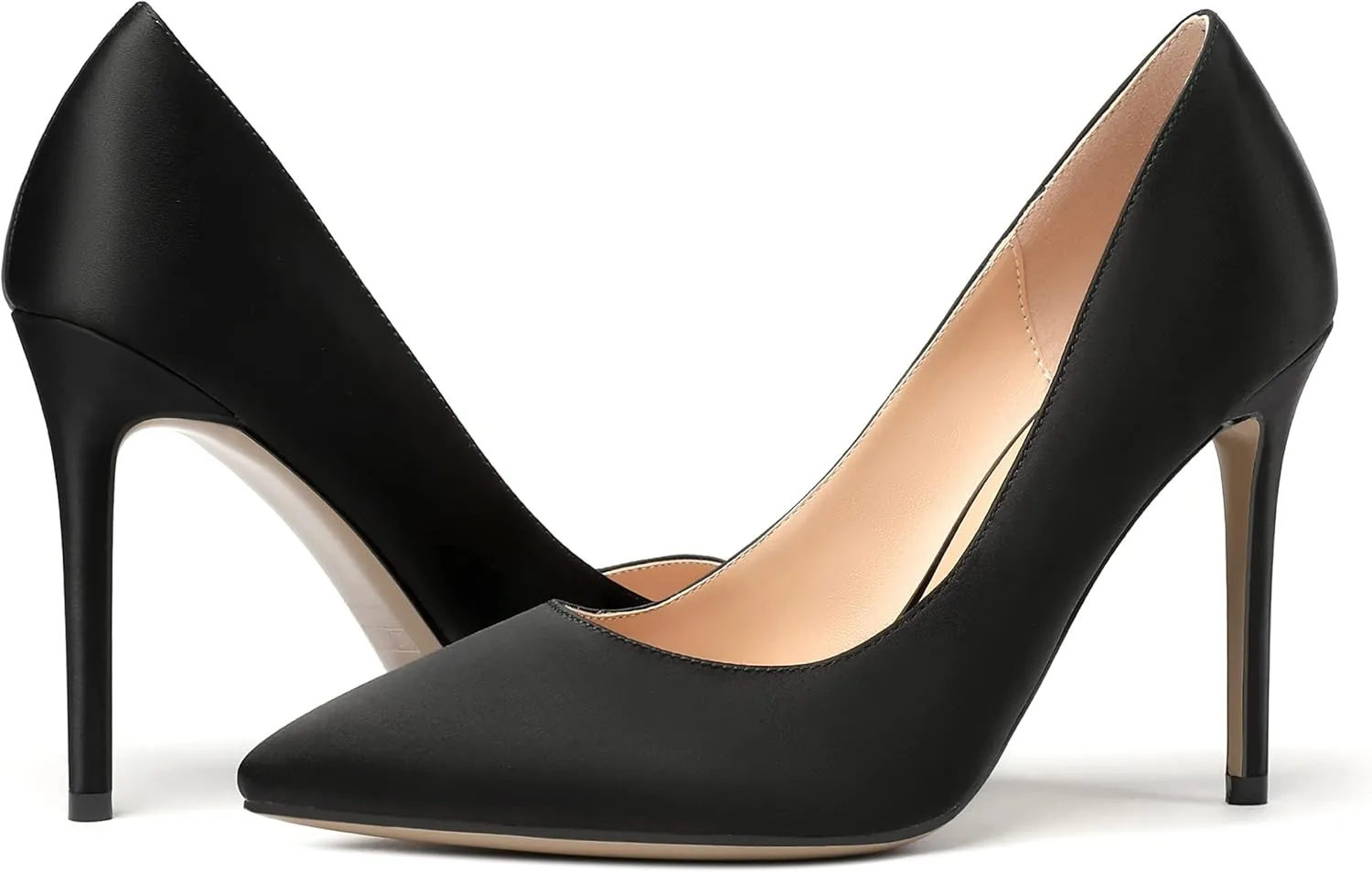 MERRORI Womens Pionted Toe Satin Solid Dress Elegant Evening Slip On Stiletto High Heel Pumps Shoes 4 Inch