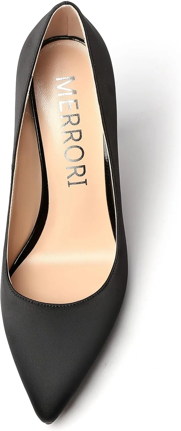 MERRORI Womens Pionted Toe Satin Solid Dress Elegant Evening Slip On Stiletto High Heel Pumps Shoes 4 Inch