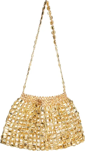 Metallic Bead Sequin Shoulder Bag | Acrylic Beaded Fashion Purse with Lining | Elegant Single-Strap Bag for Evening
