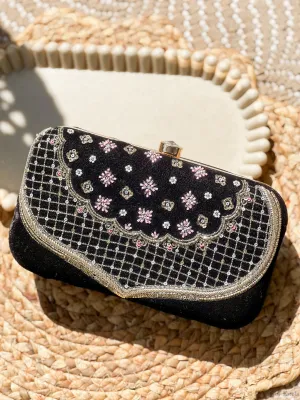 Midnight Elegance Black Velvet Clutch Bag