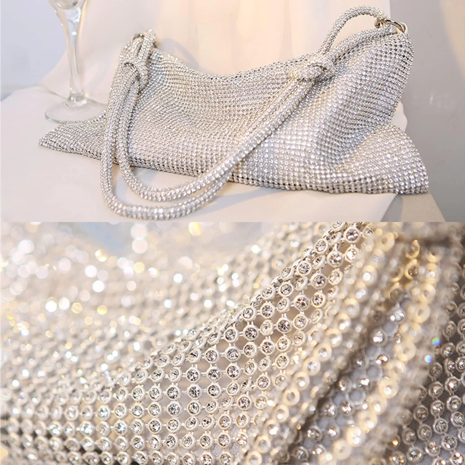 MIFXIN Women Rhinestone Evening Bag Handbag Bling Crystal Clutch Shoulder Bag Shiny Purse for Party Wedding