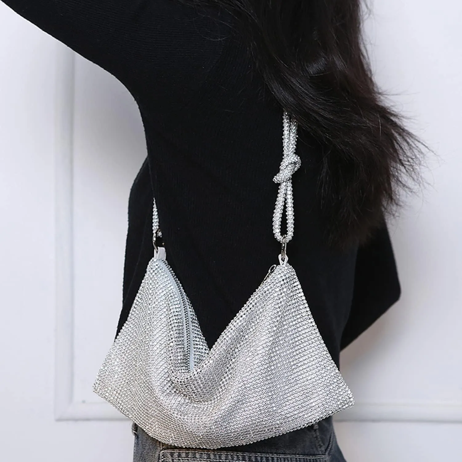 MIFXIN Women Rhinestone Evening Bag Handbag Bling Crystal Clutch Shoulder Bag Shiny Purse for Party Wedding