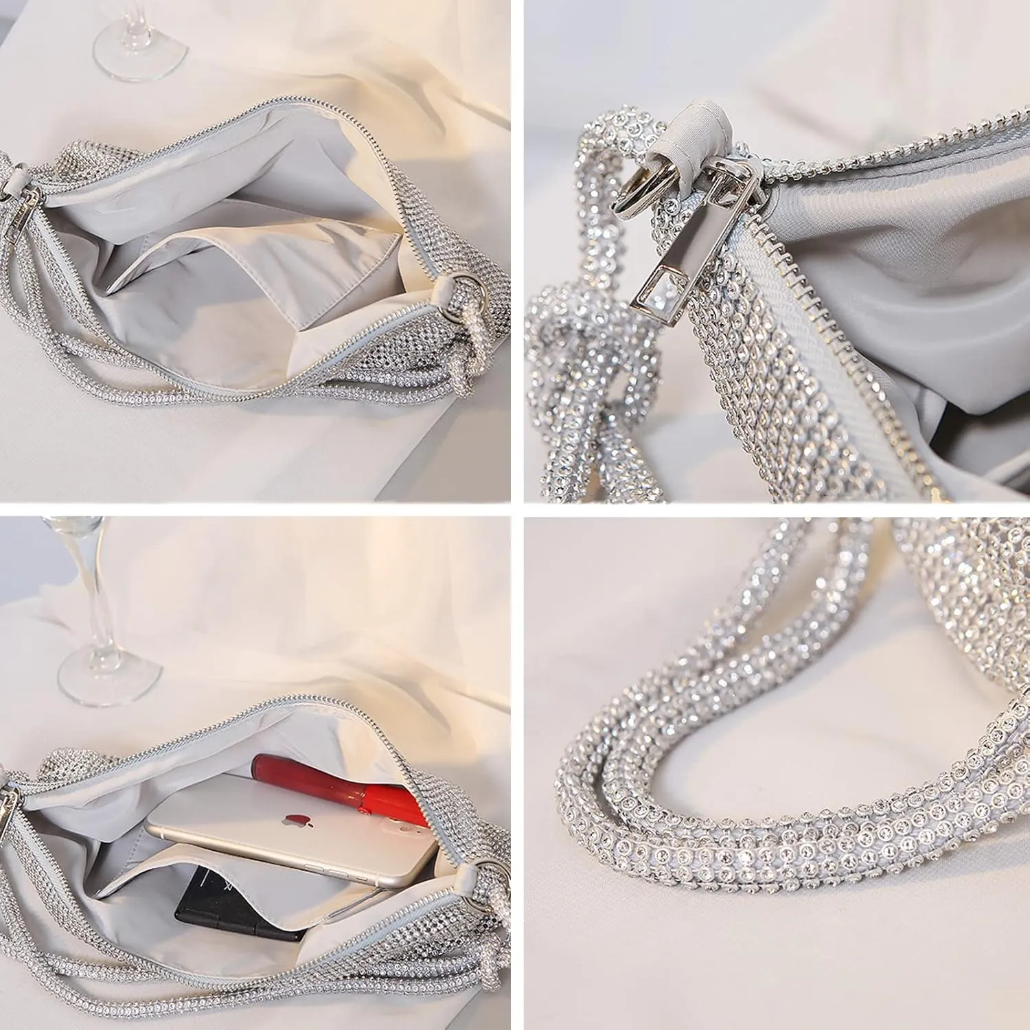 MIFXIN Women Rhinestone Evening Bag Handbag Bling Crystal Clutch Shoulder Bag Shiny Purse for Party Wedding
