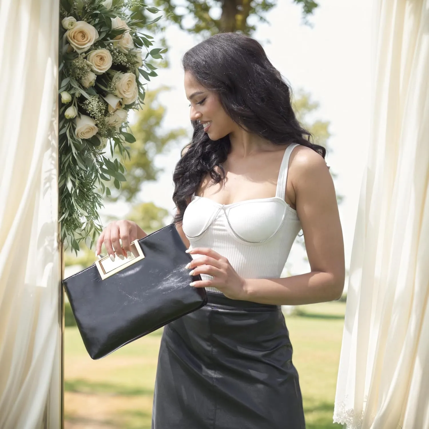 Milisente Clutch Purses for Women Formal Casual Sparkly PU Leather Handbag Purse with Handle for Prom Cocktail Wedding