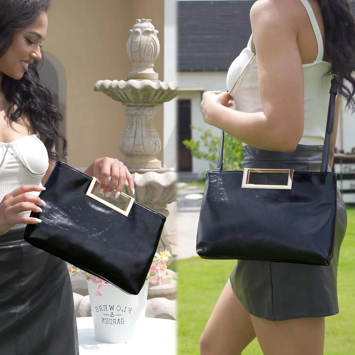Milisente Clutch Purses for Women Formal Casual Sparkly PU Leather Handbag Purse with Handle for Prom Cocktail Wedding