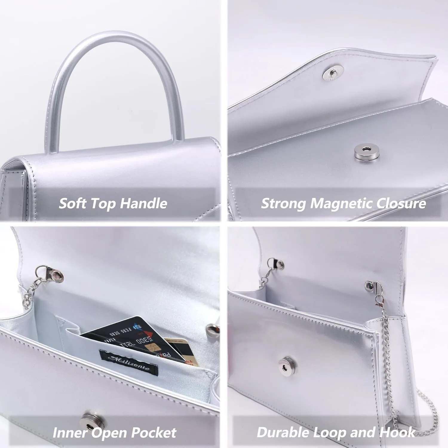 Milisente Women's Evening Bag Bridal Party Clutch Purses Cocktail Prom Handbags with Patent Leather