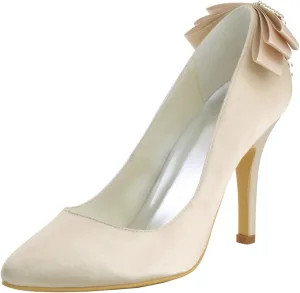 Minishion Girls Womens Ruched Satin Bridal Wedding Shoes Evening Pumps