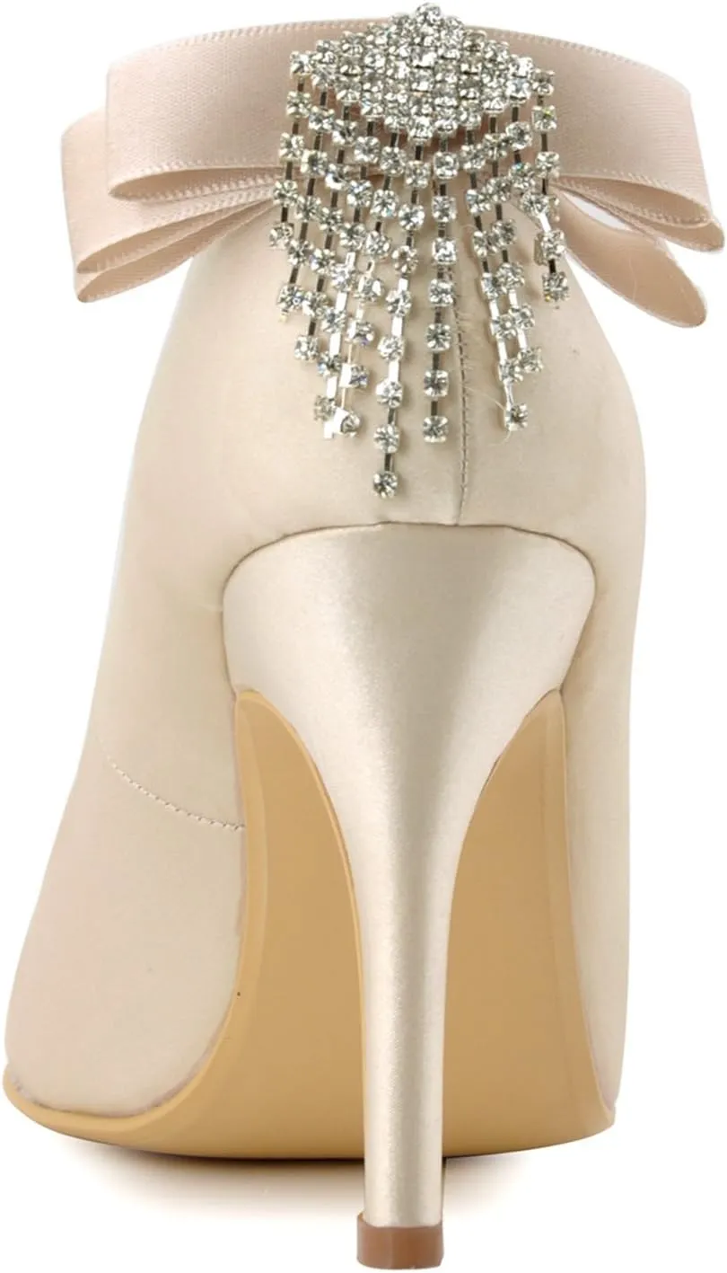 Minishion Girls Womens Ruched Satin Bridal Wedding Shoes Evening Pumps