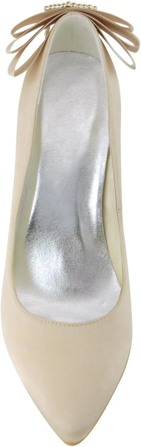 Minishion Girls Womens Ruched Satin Bridal Wedding Shoes Evening Pumps