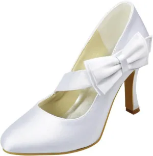 Minishion Girls Womens Slip-on Satin Evening Shoes Bridal Wedding Pumps