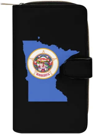 Minnesota State Flag Map Purses for Women Zipper Leather Clutch Purse Travel Handbag Card Case Wallet