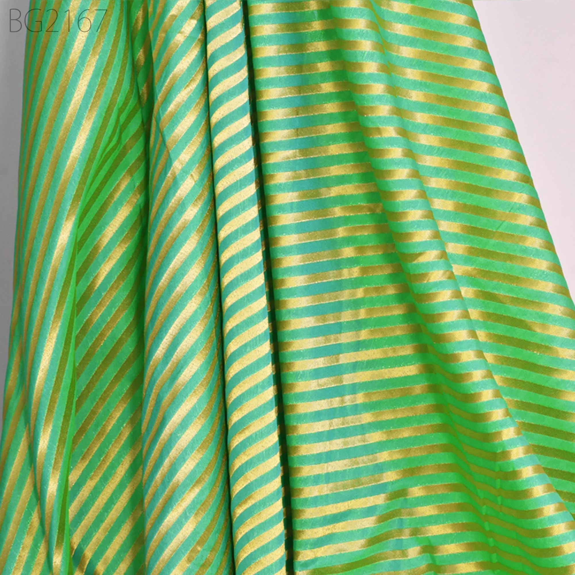 Mint Green Indian Brocade By The Yard Diagonal Stripes Banarasi Benarse Wedding Dresses Sewing Costume DIY Crafting Drapery Cushions Jackets