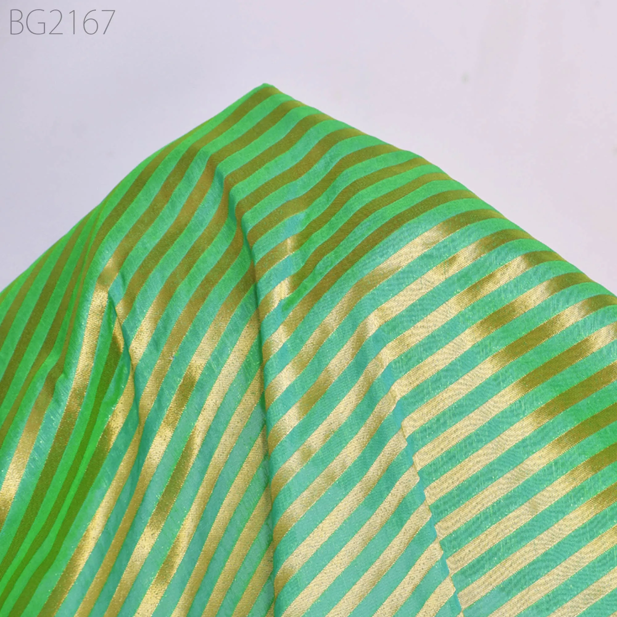 Mint Green Indian Brocade By The Yard Diagonal Stripes Banarasi Benarse Wedding Dresses Sewing Costume DIY Crafting Drapery Cushions Jackets