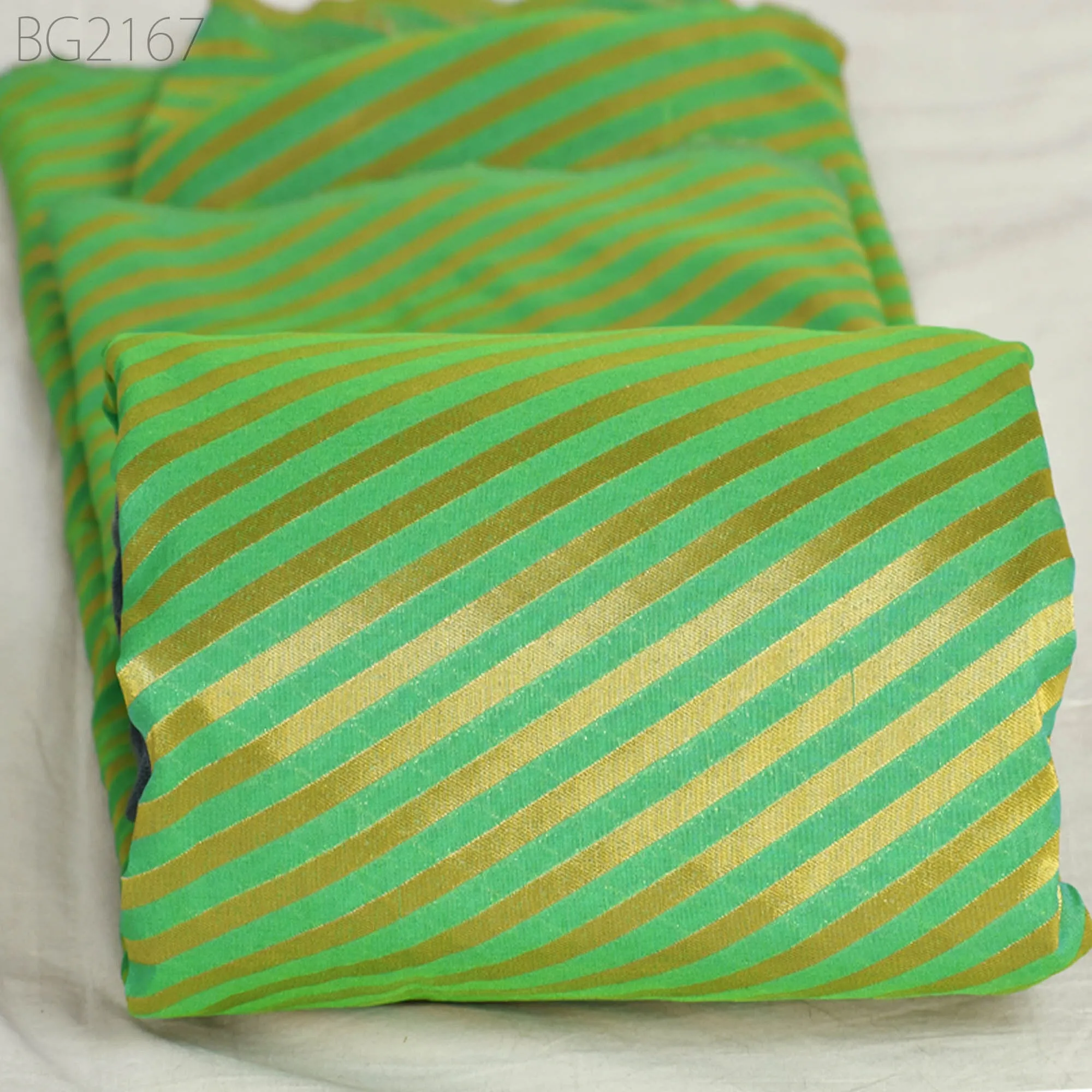 Mint Green Indian Brocade By The Yard Diagonal Stripes Banarasi Benarse Wedding Dresses Sewing Costume DIY Crafting Drapery Cushions Jackets