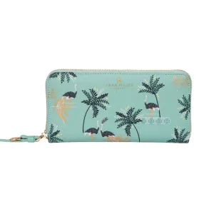 Mint Ostrich & Palms Large Zip Purse