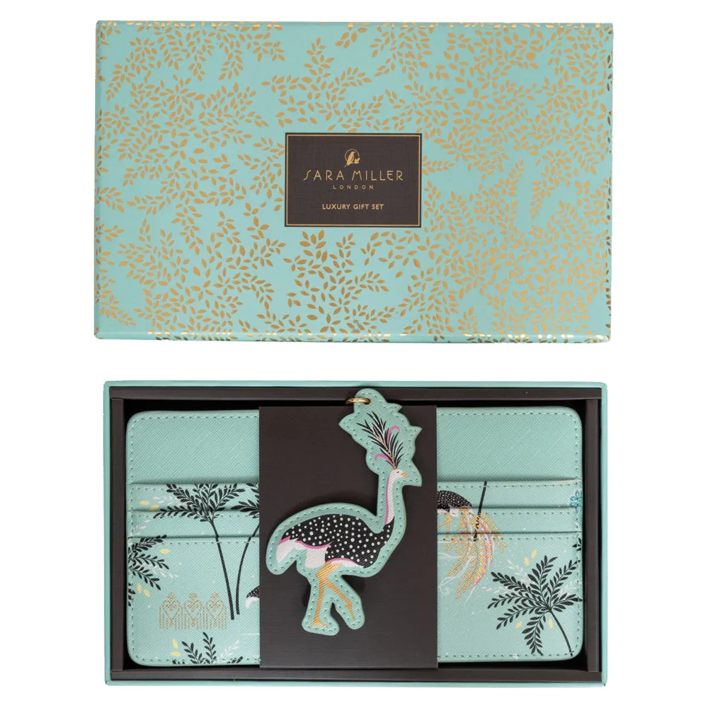 Mint Ostrich & Palms Travel Organiser and Keyring Gift Set
