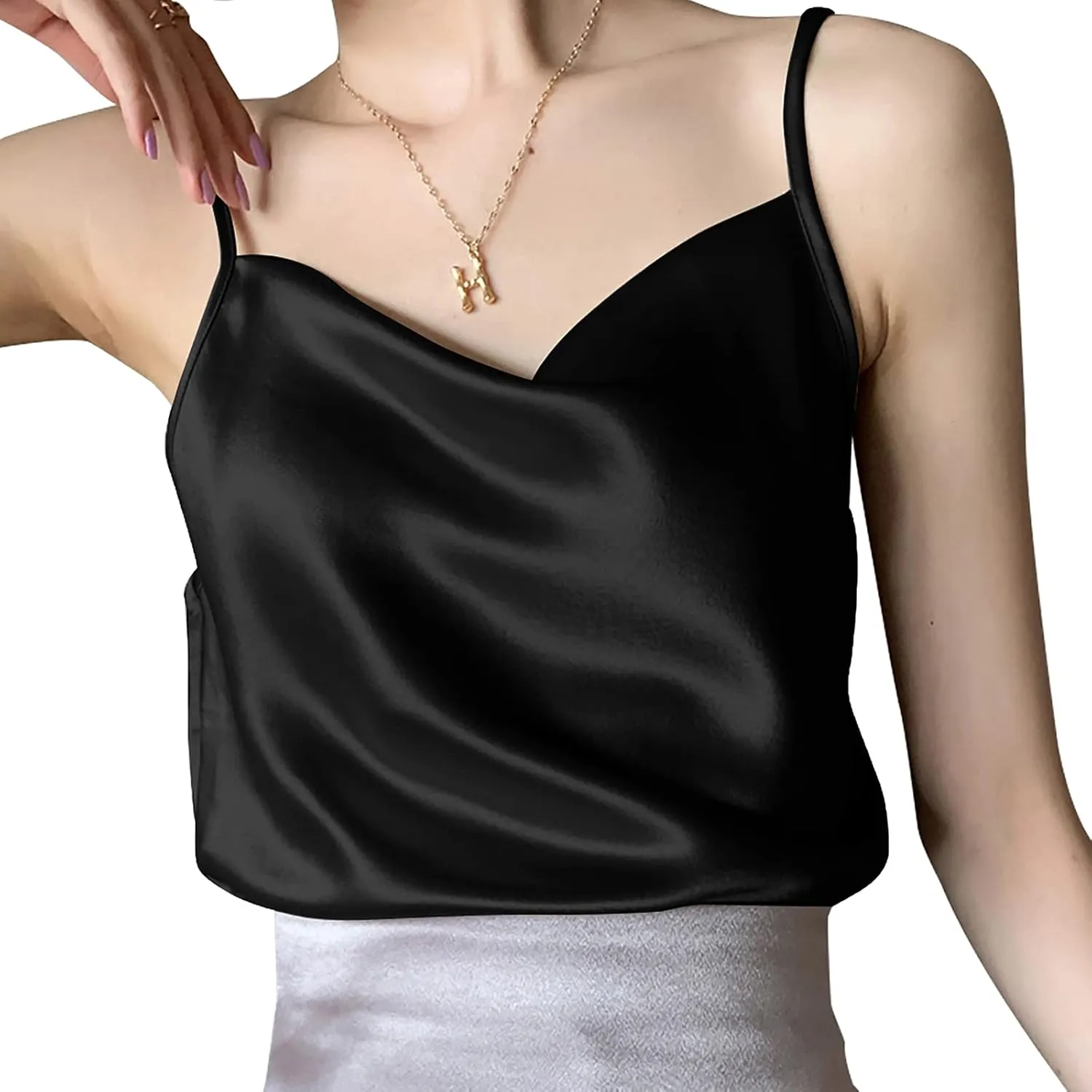 Miqieer Basic Women's Silk Tank Top Ladies V-Neck Camisole Silky Loose Sleeveless Blouse Satin Tank Shirt