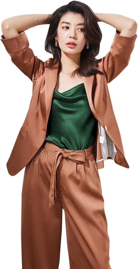 Miqieer Basic Women's Silk Tank Top Ladies V-Neck Camisole Silky Loose Sleeveless Blouse Satin Tank Shirt