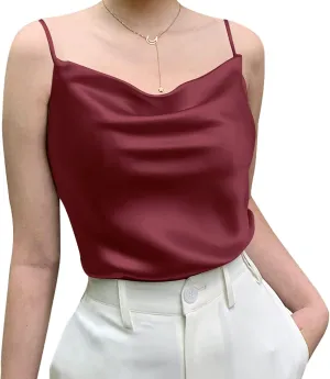 Miqieer Basic Women's Silk Tank Top Ladies V-Neck Camisole Silky Loose Sleeveless Blouse Satin Tank Shirt