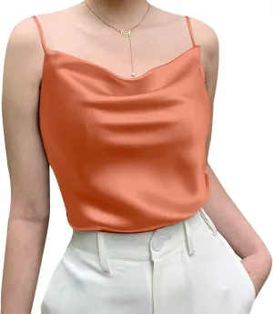 Miqieer Basic Women's Silk Tank Top Ladies V-Neck Camisole Silky Loose Sleeveless Blouse Satin Tank Shirt