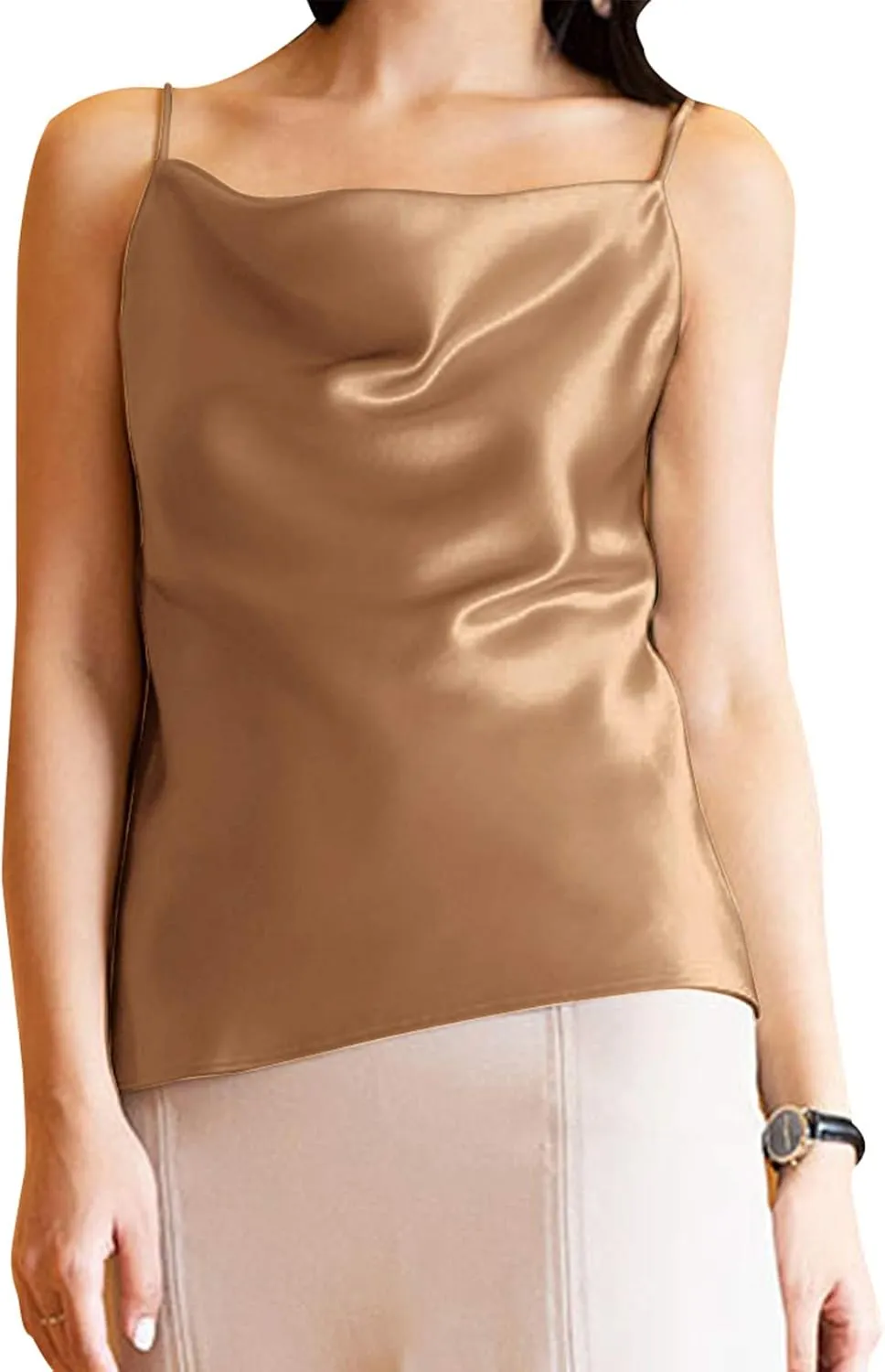Miqieer Basic Women's Silk Tank Top Ladies V-Neck Camisole Silky Loose Sleeveless Blouse Satin Tank Shirt