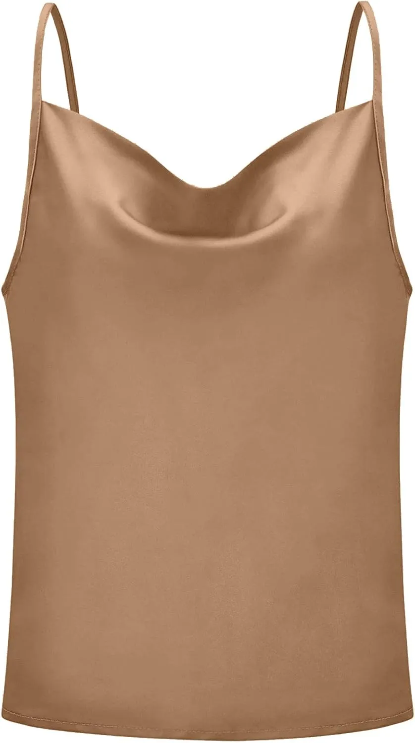 Miqieer Basic Women's Silk Tank Top Ladies V-Neck Camisole Silky Loose Sleeveless Blouse Satin Tank Shirt