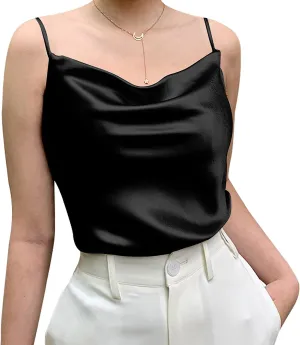 Miqieer Basic Women's Silk Tank Top Ladies V-Neck Camisole Silky Loose Sleeveless Blouse Satin Tank Shirt