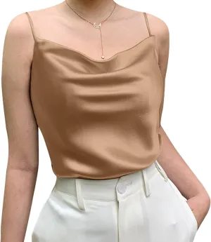 Miqieer Basic Women's Silk Tank Top Ladies V-Neck Camisole Silky Loose Sleeveless Blouse Satin Tank Shirt