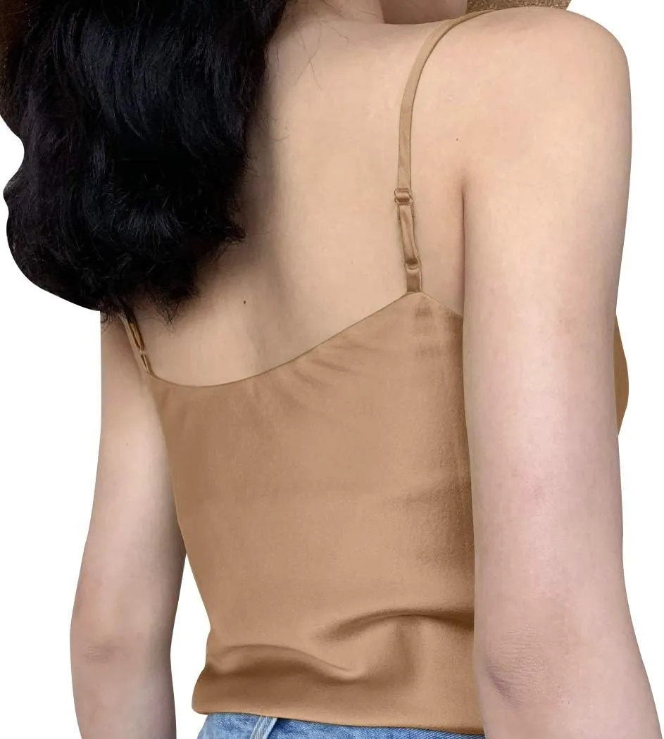 Miqieer Basic Women's Silk Tank Top Ladies V-Neck Camisole Silky Loose Sleeveless Blouse Satin Tank Shirt