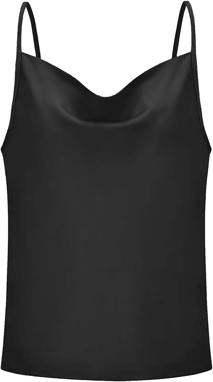 Miqieer Basic Women's Silk Tank Top Ladies V-Neck Camisole Silky Loose Sleeveless Blouse Satin Tank Shirt