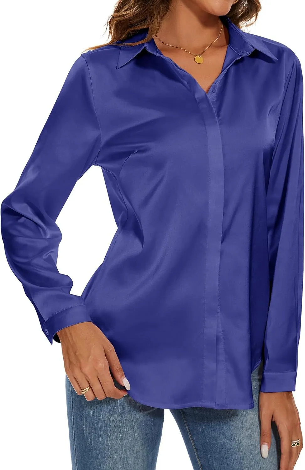 Miqieer Women's Silk Blouse Long Sleeve Lady Shirt Casual Office Work Blouse Shirt Tops