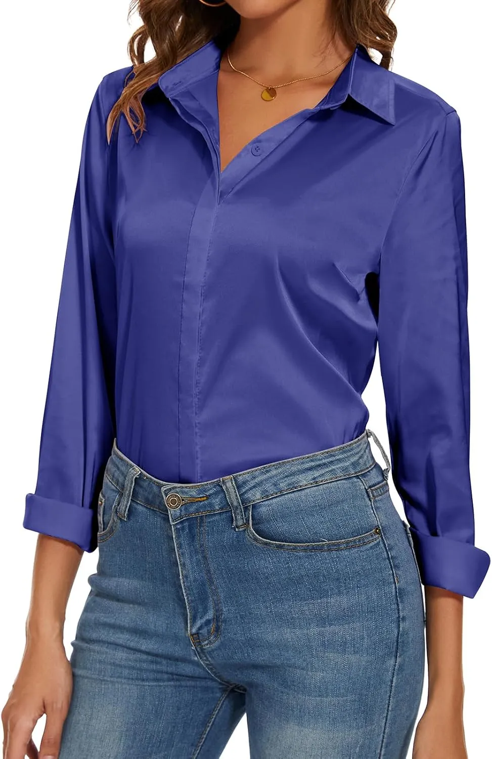 Miqieer Women's Silk Blouse Long Sleeve Lady Shirt Casual Office Work Blouse Shirt Tops
