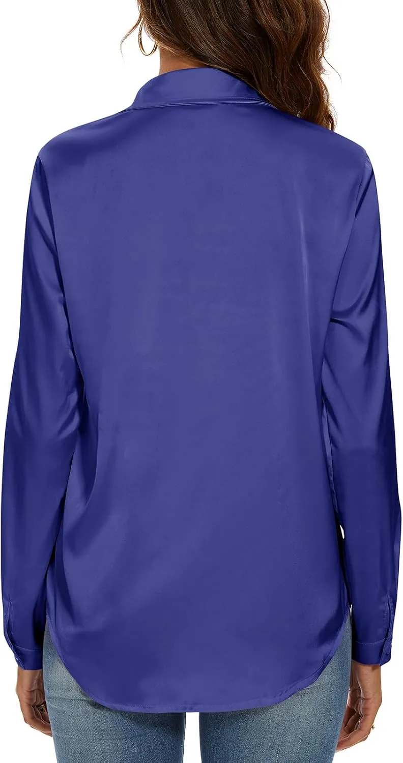 Miqieer Women's Silk Blouse Long Sleeve Lady Shirt Casual Office Work Blouse Shirt Tops