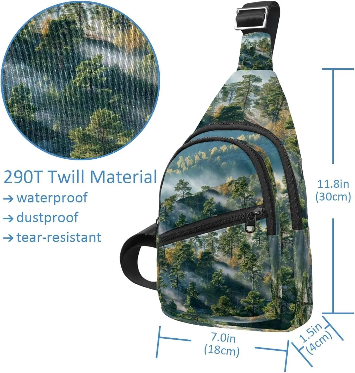 Misty Pine Forest on the Mountain Slope in a Nature Reserve Sling Bag, Crossbody Sling Backpack Travel Hiking Chest Bag Daypack for Purses Shoulder Bag Women Men's
