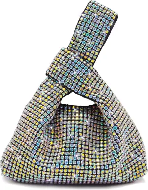 Miuco Mini Rhinestone Hobo Dumpling Bag Crystal Evening Bucket Handbag Bling Sparkling Clutch Crossbody Bag