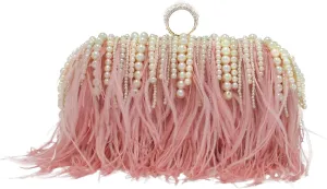 Miuco Ostrich Feather Pearl Clutch Purses For Women Wedding Party Evening Dress Bag Shoulder Bag