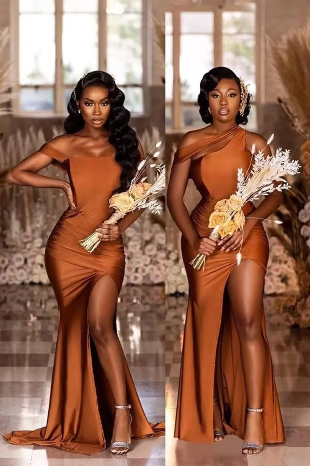 MiwiNovia One Shoulder Satin Bridesmaid Dresses for Women Mermaid Long Prom Dresses 2025 Corset Formal Gown with Slit