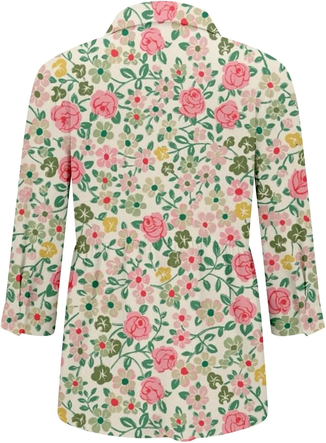 Miyaomn Casual Floral Linen Tops for Women Long Sleeve Button Down Shirts All Over Print V Neck Loose Fit Summer Fall Blouses