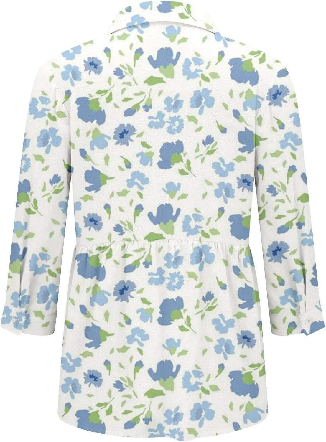 Miyaomn Casual Floral Linen Tops for Women Long Sleeve Button Down Shirts All Over Print V Neck Loose Fit Summer Fall Blouses