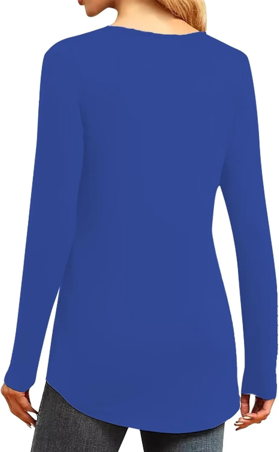Miyaomn Casual Long Sleeve Tunic Tops for Women V Neck Pleated Front T-Shirts Hide Belly Slim Fit Spring Fall Dressy Blouses
