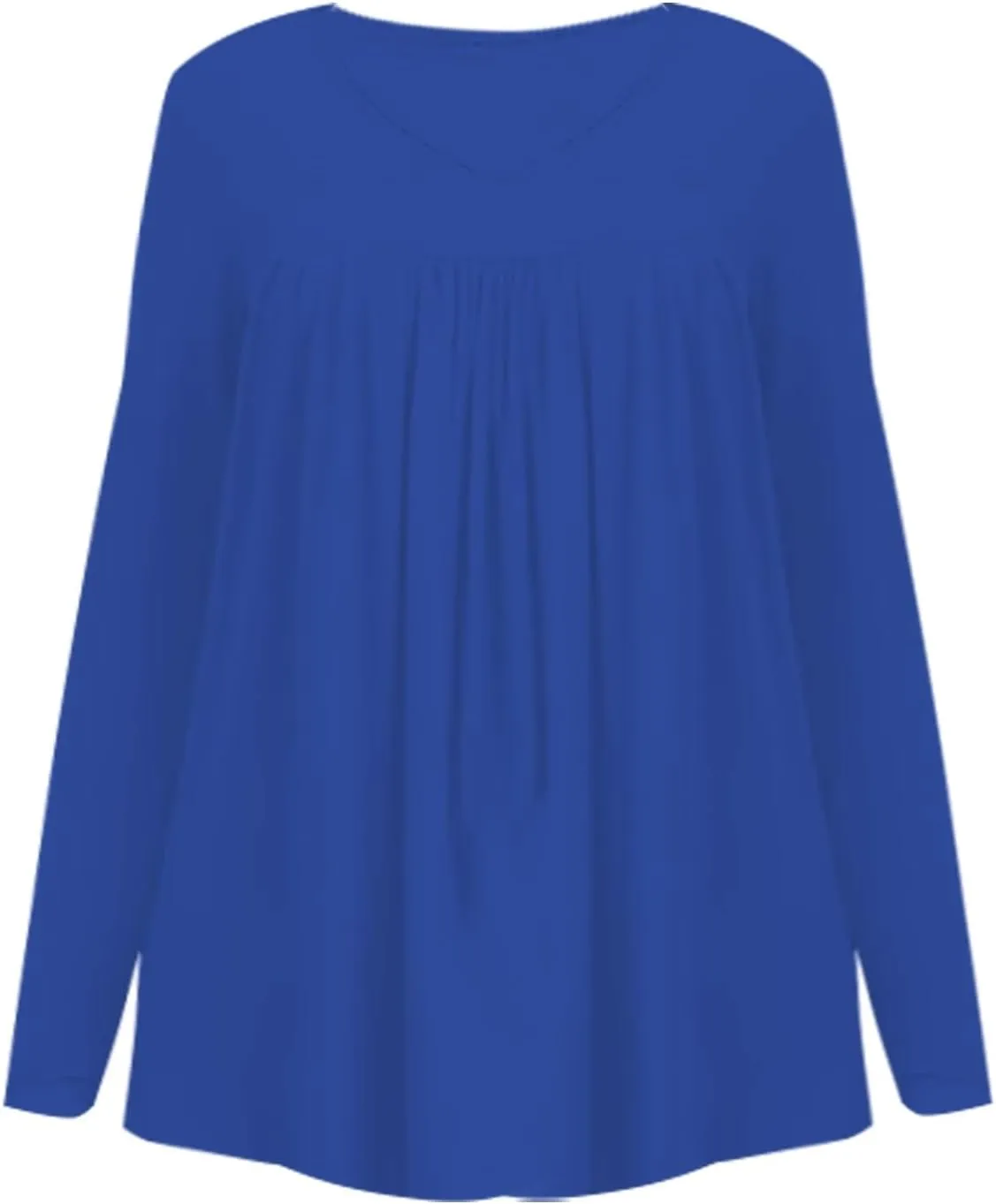 Miyaomn Casual Long Sleeve Tunic Tops for Women V Neck Pleated Front T-Shirts Hide Belly Slim Fit Spring Fall Dressy Blouses