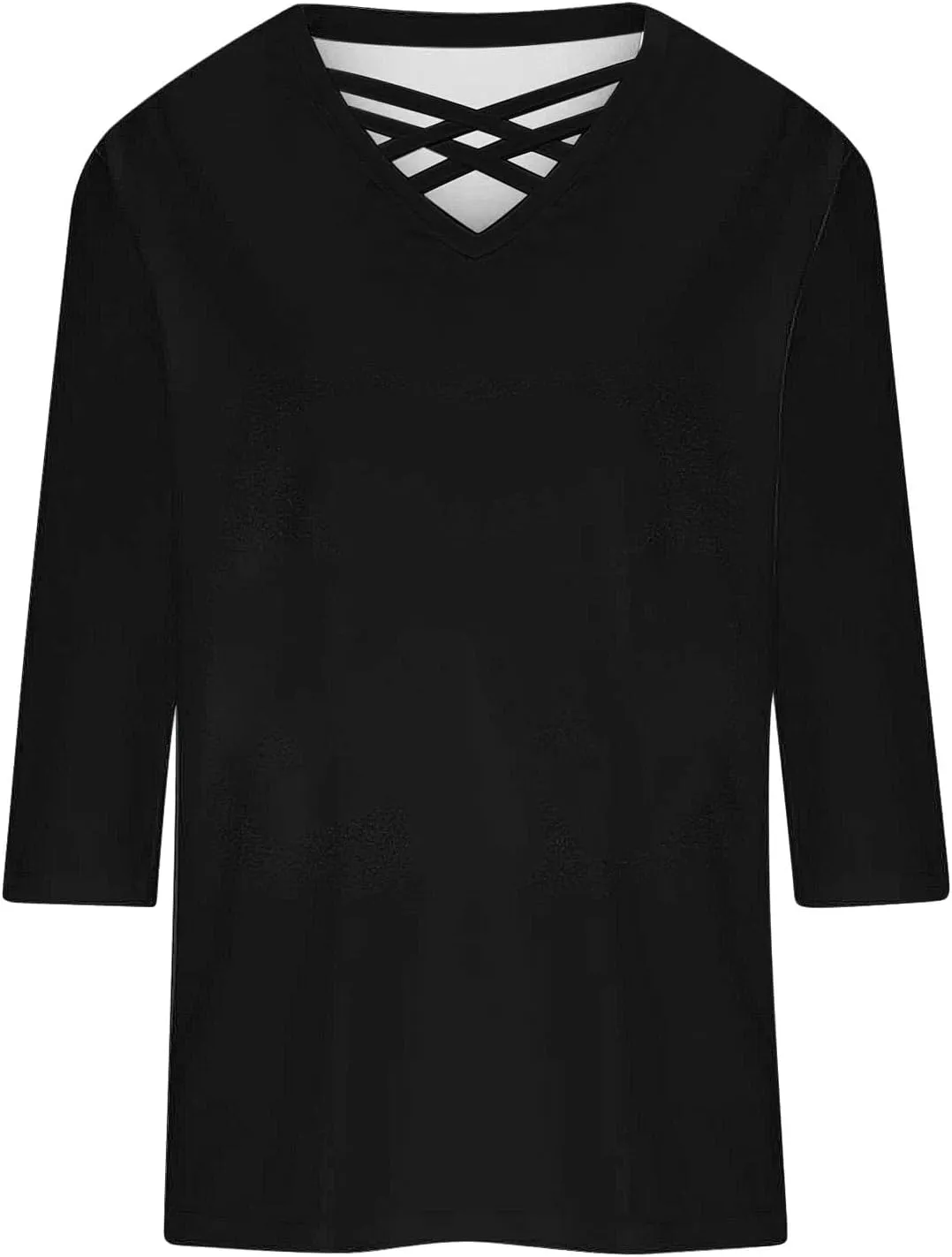 Miyaomn Women's 3/4 Sleeve T-Shirts Crisscross V Neck Solid Color Casual Blouse Slim Fit Lightweight Summer Autumn Basic Tops