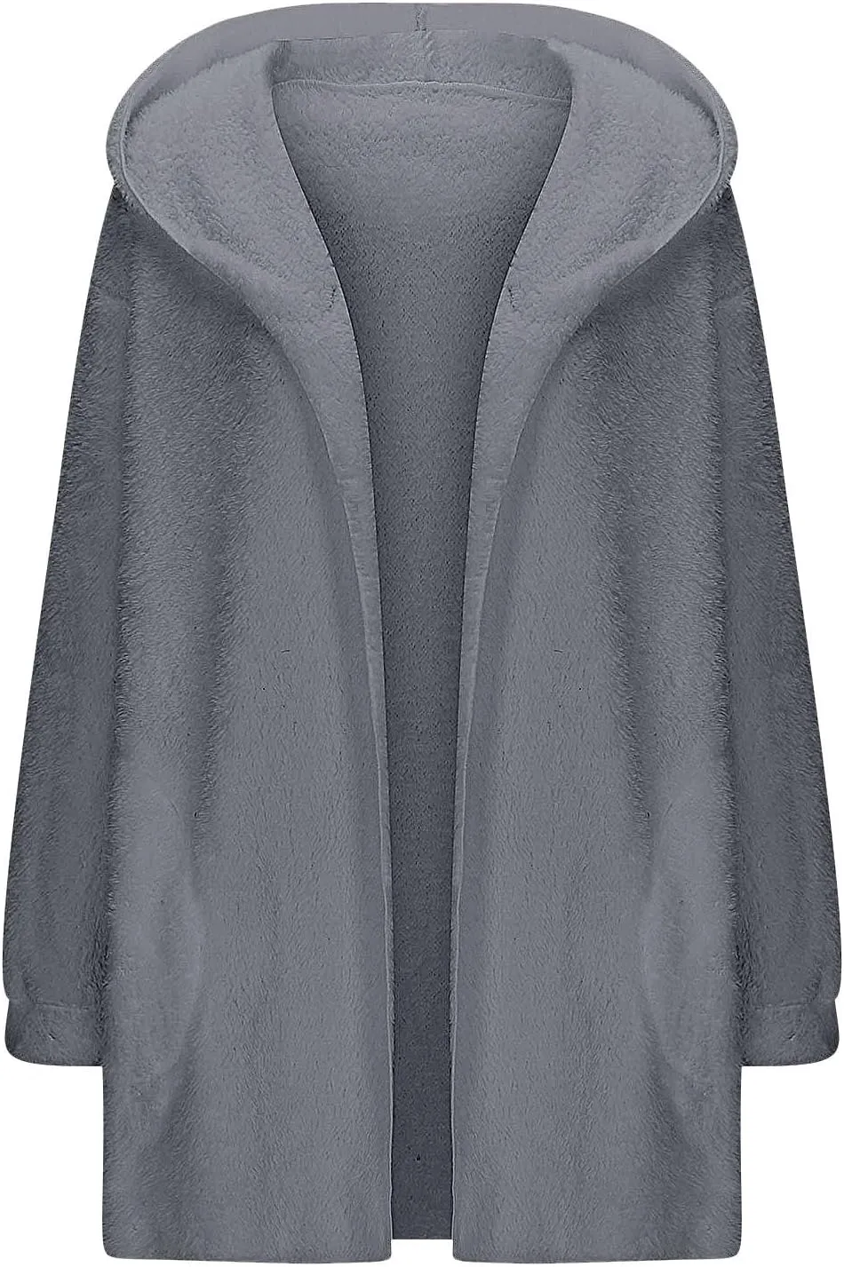 Miyaomn Women's Hooded Cardigans Fuzzy Fleece Oversized Long Jackets Hoodies Winter Warm Open Front Plush Sherpa Coat Outwear